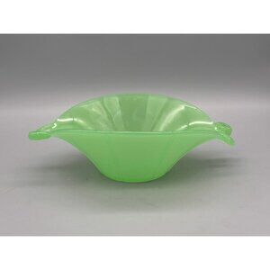 Rare Vintage Fenton Green Glass Oval Console Bowl Jadeite Trinket Dish